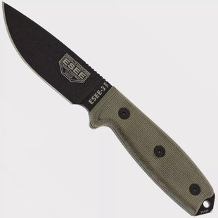ESEE Model 3 survivalmes 3MIL-P-B zwarte schede + riemclip en MOLLE-back
