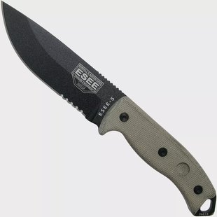 ESEE Model 5 Serrated black blade 5S survivalmes met kydex schede + riemclip