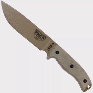 ESEE Model 6 desert tan blade 6P-DE survivalmes met zwarte schede + riemclip