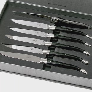 Forge de Laguiole set van 6 steakmessen zwart hoorn, T62MINBN