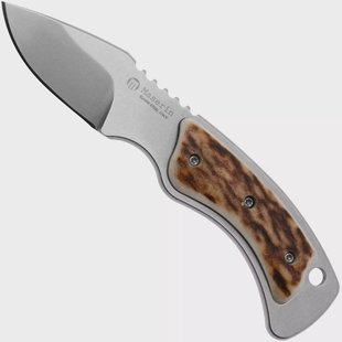 Maserin Mini Trapper 924-CV-1 Stonewashed Elmax, Stag Horn, Leather Button Sheath, klein vaststaand jachtmes