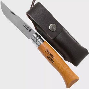 Opinel zakmes No. 8 Luxury Range met sheath van synthetisch leer, koolstofstaal