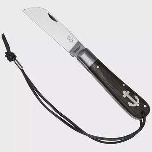 Otter Anchor Knife 172 LB Large Carbon, Smoked Oak, Stainless Anchor, Leather Strap, zakmes