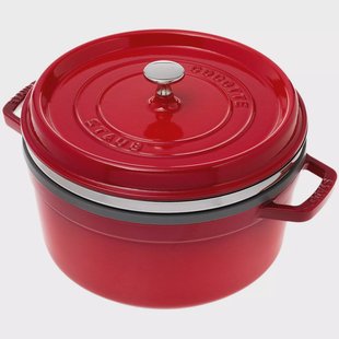 Staub braadpan - cocotte 26cm, 5,2L, rood met stoominzet