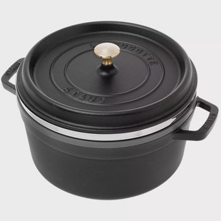 Staub braadpan - cocotte 26cm, 5,2L, zwart met stoominzet