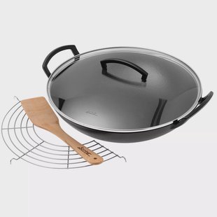 Spring wokpan gietijzer met glazen deksel, 35 cm