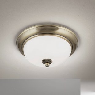 ORION Empire plafondlamp, Ø 26,5 cm, antiek messing, mat opaalglas