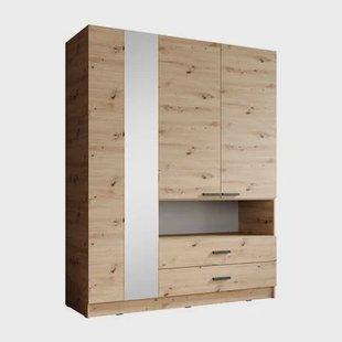 Meubella - Kledingkast Tobin - Eiken - 158 cm - Met spiegel