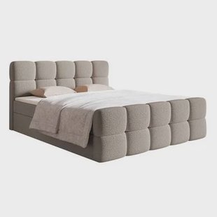 NADUVI Collection Chloe Boxspring met Opbergvak 140 x 200 cm - Bouclé - Greige