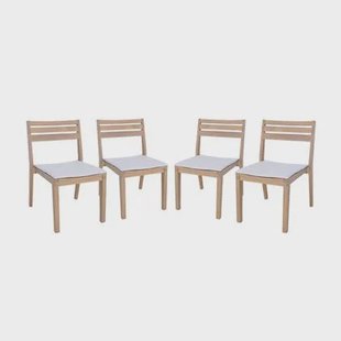 sweeek - Set van 4 acaciahouten tuinstoelen met kussen