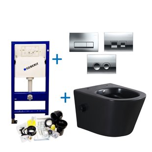 Geberit up100 Toiletset Bidesta | Rimless | Met Bidetkraan | Mat Zwart | Delta Drukplaat