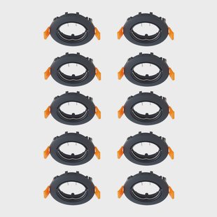 Prios plafond inbouwlamp Fibur, zwart, zink, Ø8.2cm, 10st