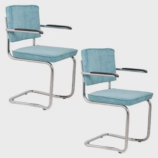 Zuiver Ridge Rib Kink Eetkamerstoelen leuning Blauw - Set van 2
