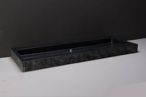 Forzalaqua Palermo Doppio Wastafel 140.5x51.5x9cm 2 wasbakken Graniet Gezoet Gekapt Antraciet 2 krgaten