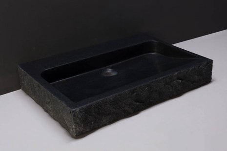 Forzalaqua Palermo Wastafel 80.5x51.5x9cm 1 wasbak Graniet Gezoet Gekapt Antraciet 1 krgat