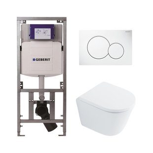 QeramiQ Dely Toiletset - Geberit UP320 inbouwreservoir - met Burda frame - witte bedieningsplaat - softclose toilet zitting 35 mm - glans wit SW1026255 / SW1159505/0701131/0700518