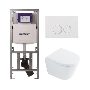 QeramiQ Dely Toiletset - 36.3x51.7cm - diepspoel - rimless - Geberit UP320 inbouwreservoir - met Burda frame - softclose toilet zitting 35 mm - glans witte bedieningsplaat - ronde knoppen - wit glans SW1026255 / SW1159505/0701131/SW706186
