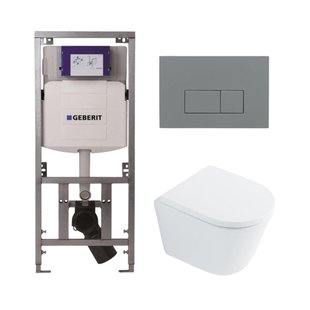QeramiQ Dely Toiletset - 36.3x51.7cm - diepspoel - rimless - Geberit UP320 inbouwreservoir - softclose toilet zitting 35 mm - bedieningsplaat licht grijs - rechthoekige knoppen - wit glans SW1026255 / SW1159505/0701131/SW1102375