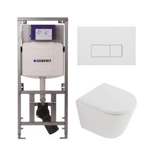 QeramiQ Dely Toiletset - 36.3x51.7cm - diepspoel - rimless - Geberit UP320 inbouwreservoir - softclose toilet zitting 35 mm - mat witte bedieningsplaat - rechthoekige knoppen - mat wit SW1026255/SW1159505/0701131/SW706191
