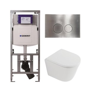 QeramiQ Dely Toiletset - 36.3x51.7cm - diepspoel - rimless - Geberit UP320 inbouwreservoir - softclose toilet zitting 35 mm - steel bedieningsplaat - ronde knoppen - mat wit SW1026254/SW1000767/0701131/SW706194
