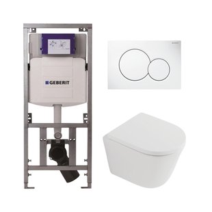 QeramiQ Dely Toiletset - Geberit UP320 inbouwreservoir - met Burda frame - witte bedieningsplaat - softclose toilet zitting 35 mm - mat wit SW1026254/SW1000767/0701131/0700518