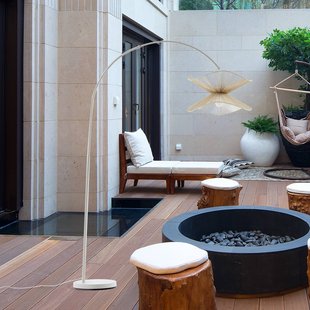 Lindby booglamp Valdorin, beige, papier, 195 cm, IP20