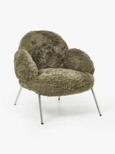 Imitatie schapenvacht fauteuil Luan met metalen poten