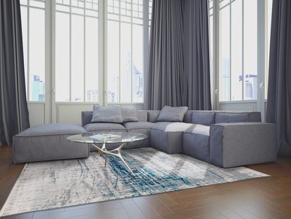 Louis de Poortere - Griff 8421 Mad Men Bronx Azurite - 200x280 cm Vloerkleed