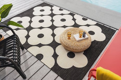 Orla Kiely - Spot Flower Black Outdoor 460805 - 140x200 cm Vloerkleed