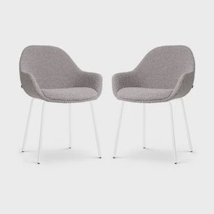 Nolon Nora-Mae Eetkamerstoelen Set van 2 - Bouclé Taupe - Witte Poten