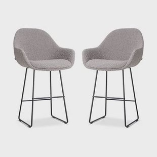 Nolon Nino-Mae Barkrukken Set van 2 - Bouclé Taupe - Zwart - 65 cm