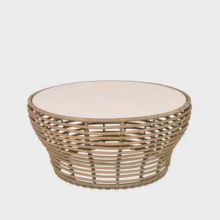Cane-line Basket salontafel Travertine, groot, natuurlijk gevlochten onderstel