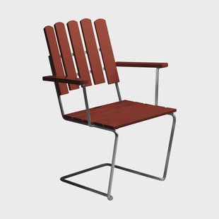 Grythyttan Stålmöbler A2 fauteuil Donkerrood gelakt eiken – thermisch verzinkt onderstel