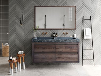 Badkamermeubelset Forzalaqua Palermo Doppio Graniet Gela 2.0 Charcoal 140 cm Met Spiegel Zonder Kraangaten