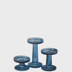 J-Line kaarshouder Nelly - glas - blauw - 3 stuks