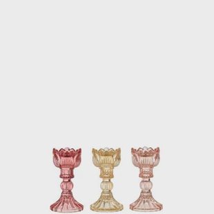 J-Line kandelaar Roos Warm - glas - mix - 3 stuks