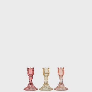 J-Line kandelaar Tulp Warm - glas - mix - 3 stuks