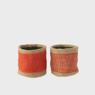 J-Line mand Rond Met Handvaten - jute - naturel|oranje - 2 s