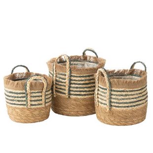 J-Line Set Van 3 Bloempotten Riet|Plastiek Naturel|Blauw J-Line Set Van 3 Bloempotten Riet|Plastiek Naturel|Blauw