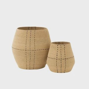 J-Line mand Stippellijnen - zeegras - naturel|zwart - 2 stuk J-Line mand Stippellijnen - zeegras - naturel|zwart - 2 stuk