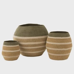 J-Line Set Van 3 Mand Strepen Zeegras Groen|Naturel