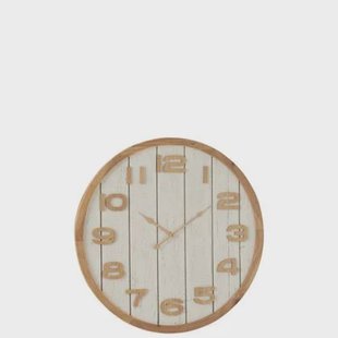 J-Line klok - hout - wit|naturel - large - Ø 60 cm
