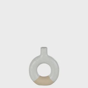 J-Line vaas Cirkel - porselein - wit|beige - small - 2 stuks - 17.5 cm hoog