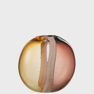 J-Line vaas Arun - glas - bruin|geel - small - Ø 13.5 cm