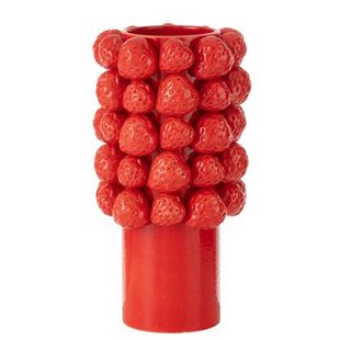 J-Line vaas Strawberries - keramiek - rood - large - 34.5 cm hoog