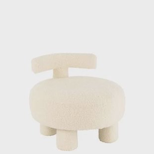 J-Line kruk Rond Met Rugleuning Bouclé - velvet - wit