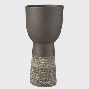 J-Line bloempot Gat Decoratie Etnisch - cement - grijs - large - Ø 23 cm