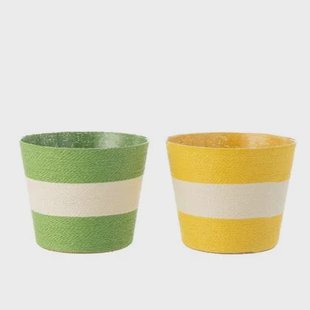 J-Line bloempot Touwtjes Streep - papier - geel|groen - extra large - 2 stuks - Ø 21.5 cm