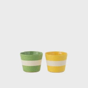 J-Line bloempot Touwtjes Streep - papier - geel|groen - small - 2 stuks - Ø 13.5 cm J-Line bloempot Touwtjes Streep - papier - geel|groen - small - 2 stuks - Ø 13.5 cm