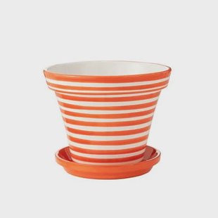 J-Line bloempot Granada Stripes Handmade Painted - keramiek - oranje - extra large - Ø 50 cm J-Line bloempot Granada Stripes Handmade + Painted - keramiek - oranje - extra large - Ø 50 cm